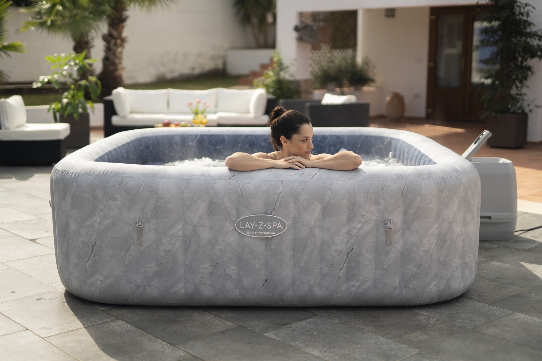 lay z spa large square 7 person inflatable hot tub with seats 