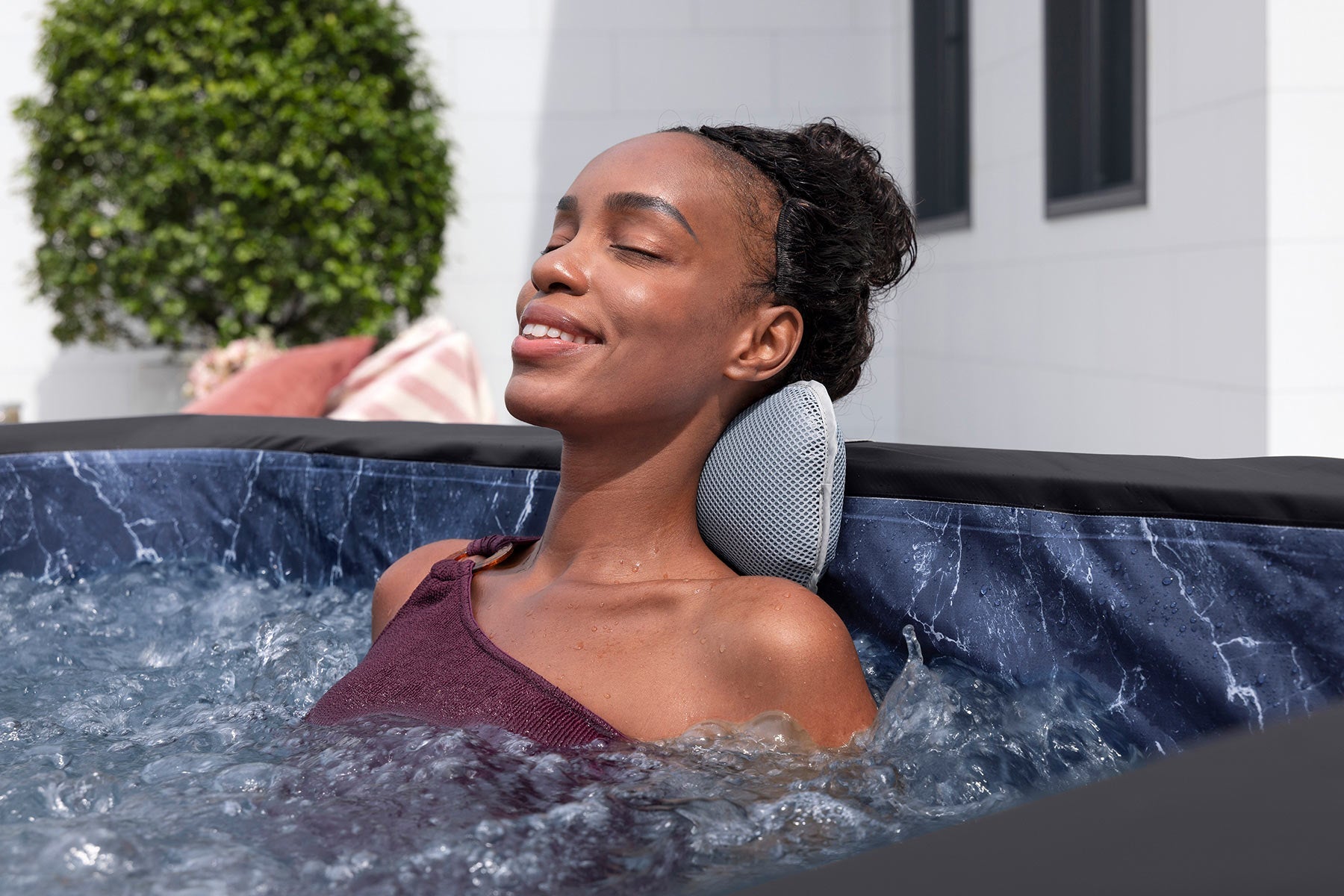 Lay-Z-Spa foam hot tub with padded pillows